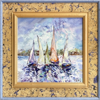 Morning Sailboats in Blue