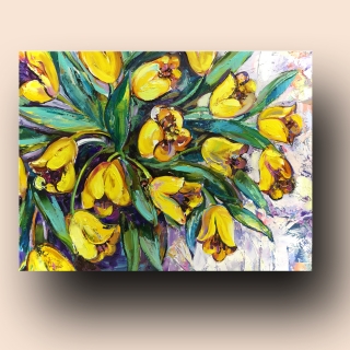 Yellow Tulips in a green vase