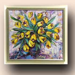 Yellow Tulips in a green vase