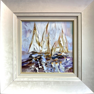 Three Sailboats at Dawn